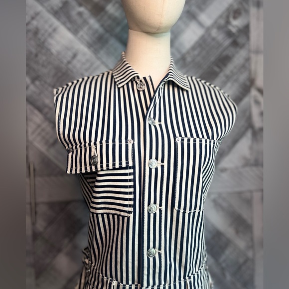 CURRENT ELLIOTT NWT DENIM THE SLEEVELESS JUMPSUIT MINI STRIPED DRESS - Picture 5 of 10